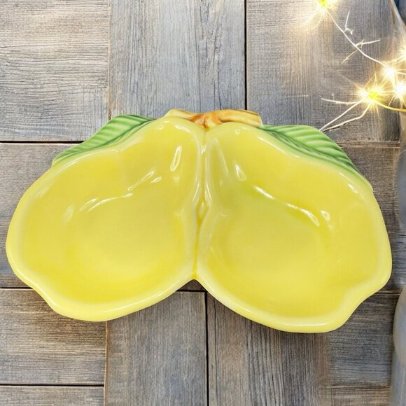 California USA Pottery Pearl Fruit Divided Dish Tray Sauce Bowl Set 2 Vintage - Picture 2 of 14